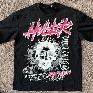 Hellstar Black Tee with Pink & White Flame Graphic